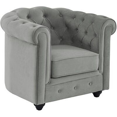 Unique Fauteuil CHESTERFIELD - velours - lichtgrijs - Lichtgrijs Unique Fauteuil CHESTERFIELD - velours - lichtgrijs - Lichtgrijs
