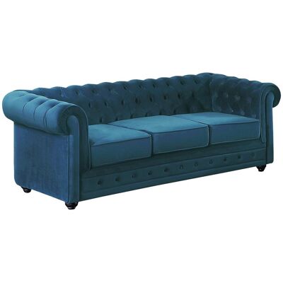 Unique Driezitsbank CHESTERFIELD - velours - groenblauw - Groenblauw Unique Driezitsbank CHESTERFIELD - velours - groenblauw - Groenblauw