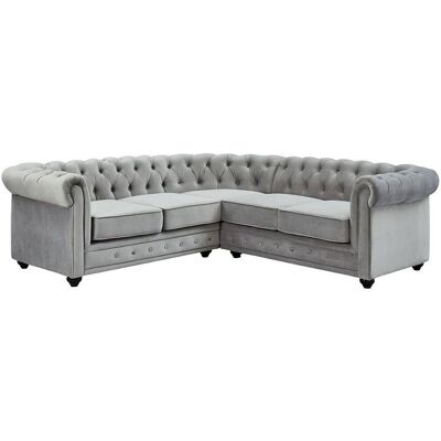 Unique Hoekbank van fluweel CHESTERFIELD - Zilvergrijs - Lichtgrijs Unique Hoekbank van fluweel CHESTERFIELD - Zilvergrijs - Lichtgrijs