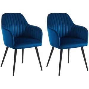 Unique Set van 2 stoelen met armleuningen ELEANA - Fluweel & zwart metaal - Blauw - Nachtblauw Unique Set van 2 stoelen met armleuningen ELEANA - Fluweel & zwart metaal - Blauw - Nachtblauw