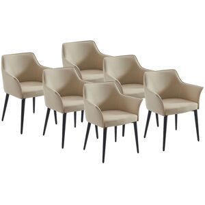 Unique Set van 6 stoelen met armleuningen van kunstleer en zwart metaal - Beige - MIALOV - Beige Unique Set van 6 stoelen met armleuningen van kunstleer en zwart metaal - Beige - MIALOV - Beige