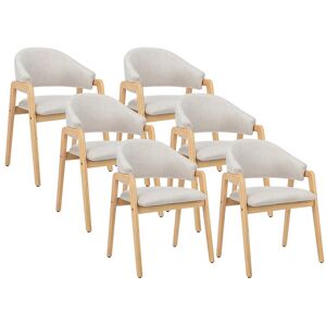 Unique Set van 6 stoelen met armleuningen van heveahout - Beige - SOLUNA - Beige Unique Set van 6 stoelen met armleuningen van heveahout - Beige - SOLUNA - Beige
