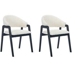 Unique Set van 2 stoelen met armleuningen van boucléstof en heveahout - Wit en zwart - SOLUNA - Wit Unique Set van 2 stoelen met armleuningen van boucléstof en heveahout - Wit en zwart - SOLUNA - Wit