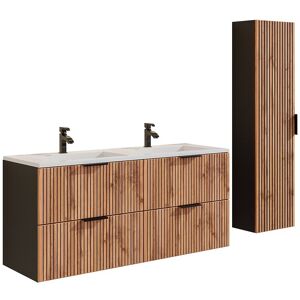 Unique Geribbeld badkamermeubel met inbouwwastafel en kolomkast - Licht naturel en zwart - 120 cm - MADELA - Zwart, Natuurlijk licht Unique Geribbeld badkamermeubel met inbouwwastafel en kolomkast - Licht naturel en zwart - 120 cm - MADELA - Zwart, Natuurlijk licht