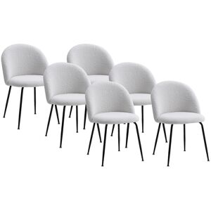 Unique Set van 6 stoelen van boucléstof en zwart roestvrij staal - Wit - MELBOURNE - Wit Unique Set van 6 stoelen van boucléstof en zwart roestvrij staal - Wit - MELBOURNE - Wit