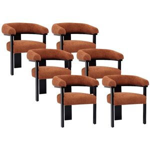 Unique Set van 6 stoelen met armleuningen van boucléstof en heveahout - Terracotta en zwart - LIVELIA van Pascal MORABITO - Zwart, Terracotta Unique Set van 6 stoelen met armleuningen van boucléstof en heveahout - Terracotta en zwart - LIVELIA van Pascal MORABITO - Zwart, Terracotta