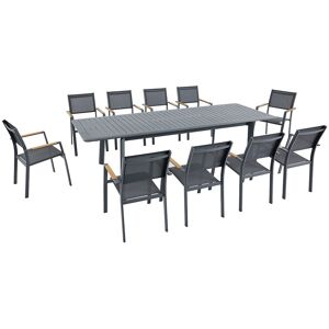 Unique Aluminium tuineetkamer: een uitschuifbare tafel L.205/286.5 cm en 10 stapelbare fauteuils - Antraciet - MACILA van MYLIA - Antracietgrijs Unique Aluminium tuineetkamer: een uitschuifbare tafel L.205/286.5 cm en 10 stapelbare fauteuils - Antraciet - MACILA van MYLIA - Antracietgrijs