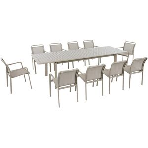 Unique Aluminium tuineethoek: een uitschuifbare tafel L.205/286,5 cm en 10 stapelbare stoelen - Taupe - VELYRA van MYLIA - Taupe Unique Aluminium tuineethoek: een uitschuifbare tafel L.205/286,5 cm en 10 stapelbare stoelen - Taupe - VELYRA van MYLIA - Taupe