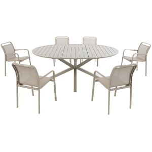 Unique Aluminium tuineethoek: een uitschuifbare ronde tafel L.150/200 cm en 6 stapelbare fauteuils - Taupe - VELYRA van MYLIA - Taupe Unique Aluminium tuineethoek: een uitschuifbare ronde tafel L.150/200 cm en 6 stapelbare fauteuils - Taupe - VELYRA van MYLIA - Taupe