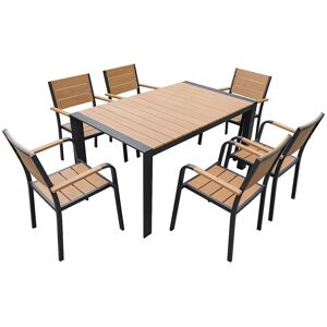 Unique Tuineethoek van aluminium: een tafel L.150 cm en 6 stapelbare stoelen - Licht naturel en antraciet - NYROS van MYLIA - Antracietgrijs, Natuurlijk licht Unique Tuineethoek van aluminium: een tafel L.150 cm en 6 stapelbare stoelen - Licht naturel en antraciet - NYROS van MYLIA - Antracietgrijs, Natuurlijk licht