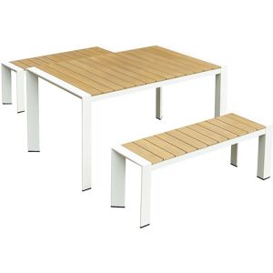 Unique Tuineethoek van aluminium: een tafel L.150 cm en 2 banken - Licht natuurlijk en wit - NYROS van MYLIA - Natuurlijk licht, Wit Unique Tuineethoek van aluminium: een tafel L.150 cm en 2 banken - Licht natuurlijk en wit - NYROS van MYLIA - Natuurlijk licht, Wit