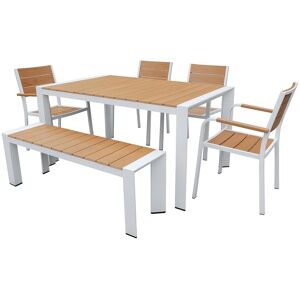Unique Tuineethoek van aluminium: een tafel L.150 cm, 4 fauteuils en 1 bank - Licht naturel en wit - NYROS van MYLIA - Natuurlijk licht, Wit Unique Tuineethoek van aluminium: een tafel L.150 cm, 4 fauteuils en 1 bank - Licht naturel en wit - NYROS van MYLIA - Natuurlijk licht, Wit