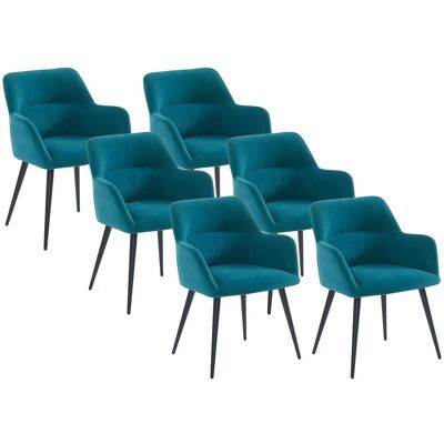Unique Set van 6 stoelen HEKA - Met armleuningen - Stof en metaal - Blauw - Groenblauw Unique Set van 6 stoelen HEKA - Met armleuningen - Stof en metaal - Blauw - Groenblauw
