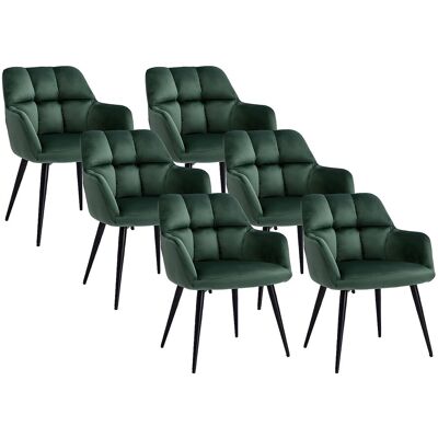 Unique Set van 6 stoelen PEGA - Met armleuningen - Fluweel en metaal - Groen - Dennengroen Unique Set van 6 stoelen PEGA - Met armleuningen - Fluweel en metaal - Groen - Dennengroen