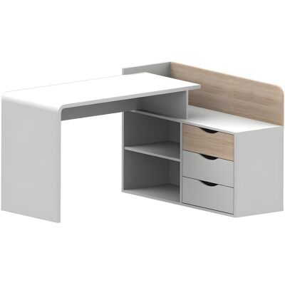 Unique Hoekbureau DECLAN II - MDF - 3 lades & 2 nissen - Kleuren: Wit en eik - Natuurlijk licht, Wit Unique Hoekbureau DECLAN II - MDF - 3 lades & 2 nissen - Kleuren: Wit en eik - Natuurlijk licht, Wit