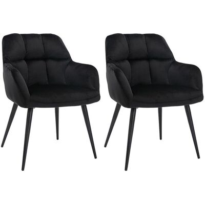 Unique Set van 2 stoelen PEGA - Met armleuningen - Fluweel en metaal - Zwart - Zwart Unique Set van 2 stoelen PEGA - Met armleuningen - Fluweel en metaal - Zwart - Zwart