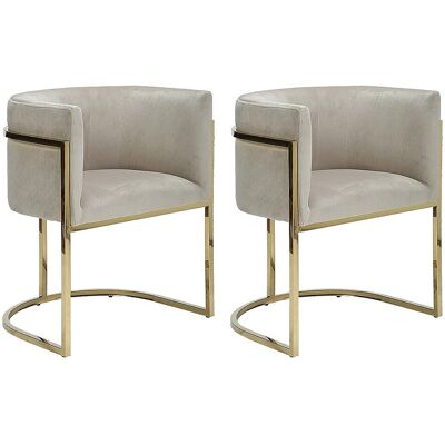 Unique Set van 2 stoelen met armleuningen PERIA - Fluweel en roestvrij staal - Beige & goudkleurig - Beige Unique Set van 2 stoelen met armleuningen PERIA - Fluweel en roestvrij staal - Beige & goudkleurig - Beige