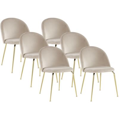 Unique Set van 6 stoelen MELBOURNE - Fluweel en goudkleurig metaal - Beige - Beige Unique Set van 6 stoelen MELBOURNE - Fluweel en goudkleurig metaal - Beige - Beige