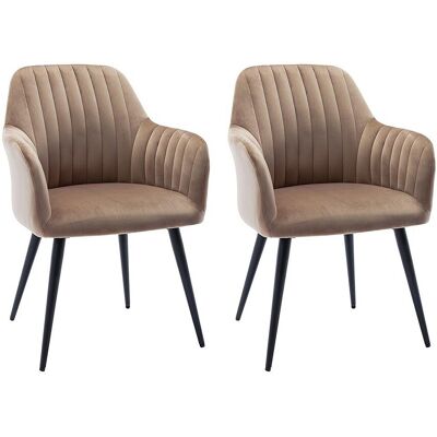 Unique Set van 2 stoelen met armleuningen ELEANA - Fluweel en zwart metaal - Beige - Beige Unique Set van 2 stoelen met armleuningen ELEANA - Fluweel en zwart metaal - Beige - Beige