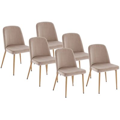 Unique Set van 6 stoelen van velours en metaal met houteffect - Beige - MINAGRI - Beige Unique Set van 6 stoelen van velours en metaal met houteffect - Beige - MINAGRI - Beige