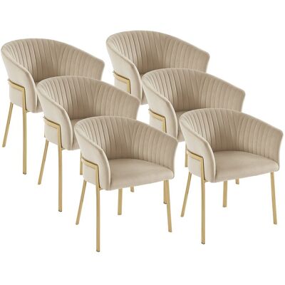 Unique Set van 6 stoelen met armleuningen van fluweel en goudkleurig metaal - Beige - ZAOVA - Beige Unique Set van 6 stoelen met armleuningen van fluweel en goudkleurig metaal - Beige - ZAOVA - Beige