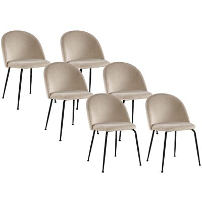 Unique Set van 6 stoelen MELBOURNE - Fluweel en mat zwart metaal - Beige - Beige Unique Set van 6 stoelen MELBOURNE - Fluweel en mat zwart metaal - Beige - Beige