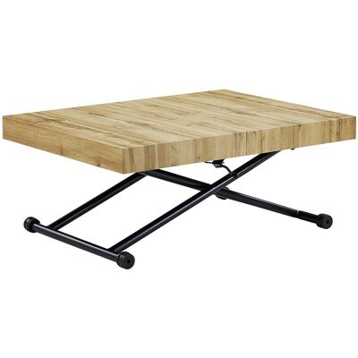 Unique Uitschuifbare en ophefbare 2-in-1-tafel - MDF en staal - Naturel en zwart - MORIALA - Zwart, Natuurlijk licht Unique Uitschuifbare en ophefbare 2-in-1-tafel - MDF en staal - Naturel en zwart - MORIALA - Zwart, Natuurlijk licht