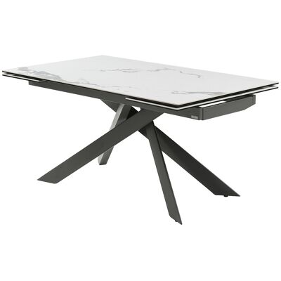 Unique Verlengbare eettafel 6 tot 10 personen van keramiek en metaal - Wit marmereffect en antraciet - COREMA - Wit Unique Verlengbare eettafel 6 tot 10 personen van keramiek en metaal - Wit marmereffect en antraciet - COREMA - Wit
