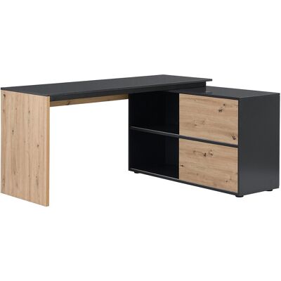 Unique Hoekbureau met 2 schuifdeuren - MDF - Naturel en zwart - COLIOBA - Zwart, Natuurlijk licht Unique Hoekbureau met 2 schuifdeuren - MDF - Naturel en zwart - COLIOBA - Zwart, Natuurlijk licht