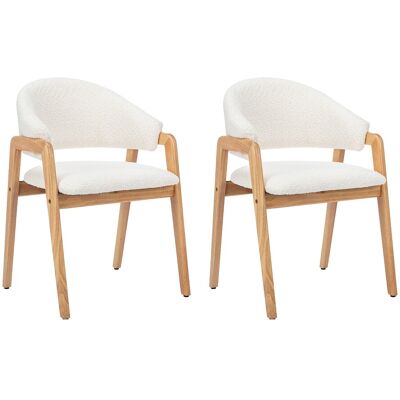 Unique Set van 2 stoelen met armleuningen in boucléstof en rubberhout - Wit en naturel - SOLUNA - Wit Unique Set van 2 stoelen met armleuningen in boucléstof en rubberhout - Wit en naturel - SOLUNA - Wit