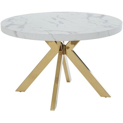 Unique Uitschuifbare eettafel voor 4 tot 8 personen van MDF en staal - Wit en goud marmereffect - KOMONI - Wit Unique Uitschuifbare eettafel voor 4 tot 8 personen van MDF en staal - Wit en goud marmereffect - KOMONI - Wit