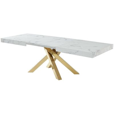 Unique Verlengbare eettafel 6 tot 10 plaatsen van MDF en metaal - Wit marmereffect en goud - CATONAV - Wit Unique Verlengbare eettafel 6 tot 10 plaatsen van MDF en metaal - Wit marmereffect en goud - CATONAV - Wit