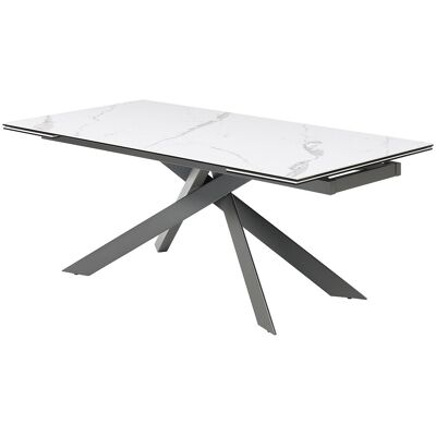 Unique Verlengbare eettafel 8 tot 12 plaatsen van keramiek, gehard glas en metaal - Wit marmereffect en antraciet - COREMA van Maison Céphy - Antracietgrijs, Wit Unique Verlengbare eettafel 8 tot 12 plaatsen van keramiek, gehard glas en metaal - Wit marmereffect en antraciet - COREMA van Maison Céphy - Antracietgrijs, Wit
