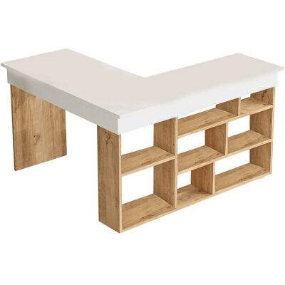 Unique Hoekbureau met opbergruimte - Wit en naturel - LILEUL - Natuurlijk licht, Wit Unique Hoekbureau met opbergruimte - Wit en naturel - LILEUL - Natuurlijk licht, Wit