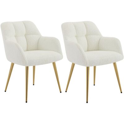 Unique Set van 2 stoelen met armleuningen - Boucléstof en goudkleurig metaal - Wit - PEGA - Wit Unique Set van 2 stoelen met armleuningen - Boucléstof en goudkleurig metaal - Wit - PEGA - Wit