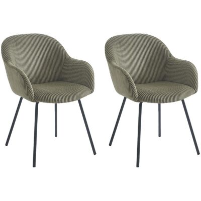 Unique Set van 2 stoelen met armleuningen van ribfluweel en zwart metaal - Kaki - MARENZIA - Kaki Unique Set van 2 stoelen met armleuningen van ribfluweel en zwart metaal - Kaki - MARENZIA - Kaki