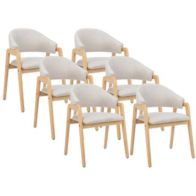 Unique Set van 6 stoelen met stoffen en rubberhouten armleuningen - Beige en naturel - SOLUNA - Beige Unique Set van 6 stoelen met stoffen en rubberhouten armleuningen - Beige en naturel - SOLUNA - Beige