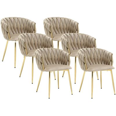 Unique Set van 6 stoelen in fluweel en goudkleurig metaal - Beige - ELEGANO - Beige Unique Set van 6 stoelen in fluweel en goudkleurig metaal - Beige - ELEGANO - Beige