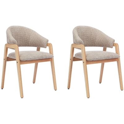 Unique Set van 2 stoelen met armleuningen in boucléstof en rubberhout - Taupe en naturel - SOLUNA - Taupe Unique Set van 2 stoelen met armleuningen in boucléstof en rubberhout - Taupe en naturel - SOLUNA - Taupe