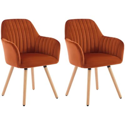 Unique Set van 2 stoelen met armleuningen van fluweel en metaal met houteffect - Terracotta - ELEANA - Terracotta Unique Set van 2 stoelen met armleuningen van fluweel en metaal met houteffect - Terracotta - ELEANA - Terracotta