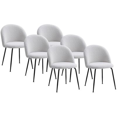 Unique Set van 6 stoelen van boucléstof en zwart roestvrij staal - Wit - MELBOURNE - Wit Unique Set van 6 stoelen van boucléstof en zwart roestvrij staal - Wit - MELBOURNE - Wit