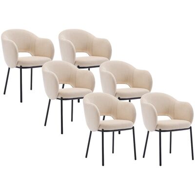 Unique Set van 6 stoelen met armleuningen van stof met textuur en zwart metaal - Beige - ACACILIO - Beige Unique Set van 6 stoelen met armleuningen van stof met textuur en zwart metaal - Beige - ACACILIO - Beige