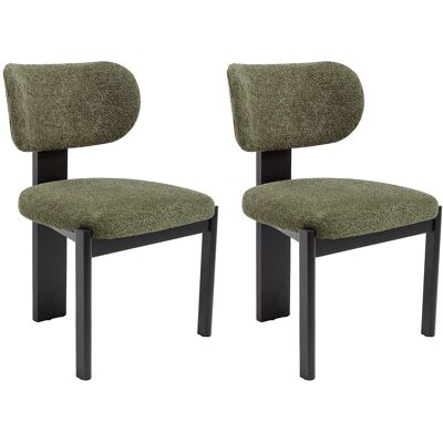 Unique Set van 2 stoelen in boucléstof en zwart rubberhout - Khaki - WILANA - Kaki Unique Set van 2 stoelen in boucléstof en zwart rubberhout - Khaki - WILANA - Kaki