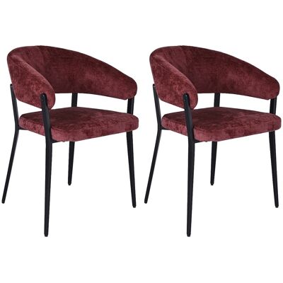 Unique Set van 2 stoelen met armleuningen van getextureerde stof en zwart metaal - Bordeaux - AVRELA - Bordeaux Unique Set van 2 stoelen met armleuningen van getextureerde stof en zwart metaal - Bordeaux - AVRELA - Bordeaux