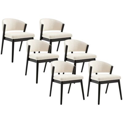 Unique Set van 6 stoelen met teddystof en zwart rubberhouten frame - Wit - ZELVYN - Wit Unique Set van 6 stoelen met teddystof en zwart rubberhouten frame - Wit - ZELVYN - Wit