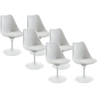 Unique Set van 6 draaibare stoelen van polypropyleen, stof en staal - Wit - XAFY - Wit Unique Set van 6 draaibare stoelen van polypropyleen, stof en staal - Wit - XAFY - Wit