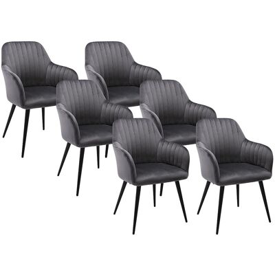 Unique Set van 6 stoelen met fluweel en zwarte metalen leuningen - Grijs - ELEANA - Antracietgrijs Unique Set van 6 stoelen met fluweel en zwarte metalen leuningen - Grijs - ELEANA - Antracietgrijs