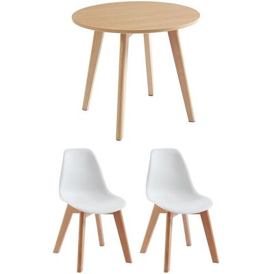 Unique Set van kindertafel LOULOUNE + 2 stoelen LILINOU - Naturel en wit - Natuurlijk licht Unique Set van kindertafel LOULOUNE + 2 stoelen LILINOU - Naturel en wit - Natuurlijk licht