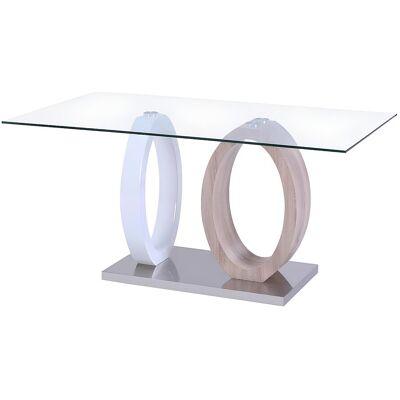 Unique Eettafel AYANE - gehard glas en MDF - Eik en wit - Natuurlijk licht, Wit Unique Eettafel AYANE - gehard glas en MDF - Eik en wit - Natuurlijk licht, Wit