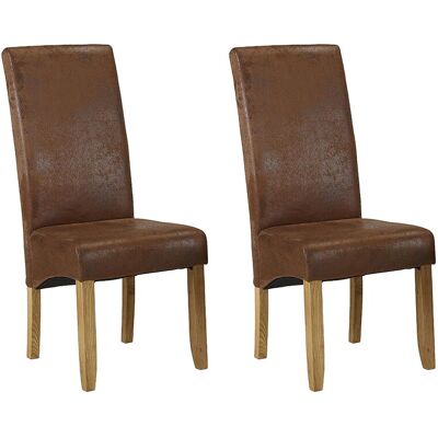 Unique Set van 2 stoelen SANTOS - microvezel met verouderde leerlook - licht houten poten - Donkerbruin Unique Set van 2 stoelen SANTOS - microvezel met verouderde leerlook - licht houten poten - Donkerbruin